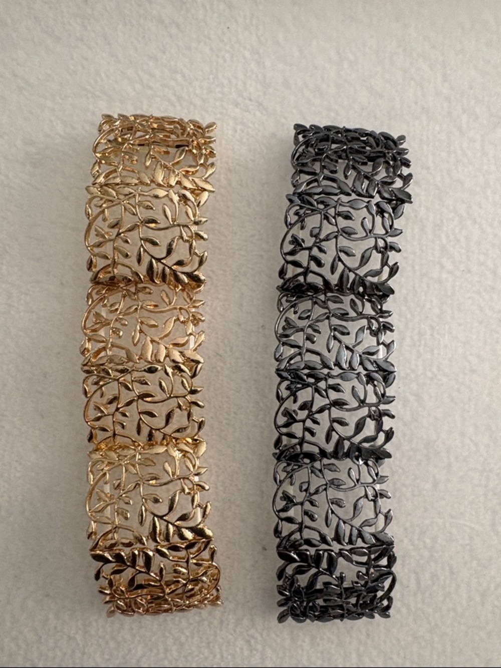 Gold and Black Filigree Leaf Stretch Apple Watch Bracelet Set